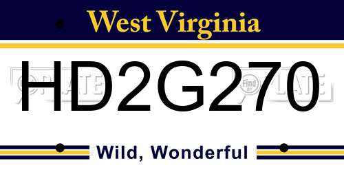 HD2G270 West Virginia License Plate