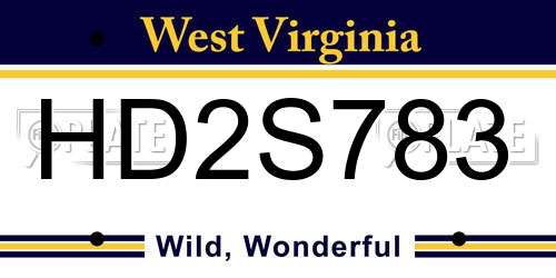 HD2S783 West Virginia License Plate