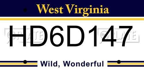 HD6D147 West Virginia License Plate