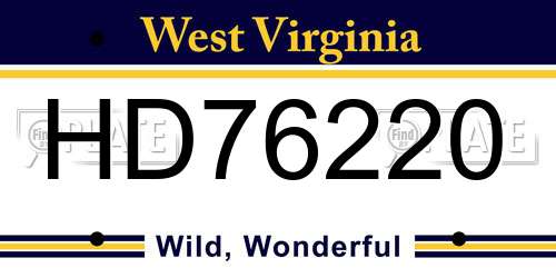 HD76220 West Virginia License Plate