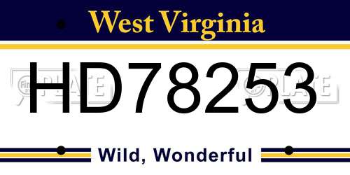 HD78253 West Virginia License Plate