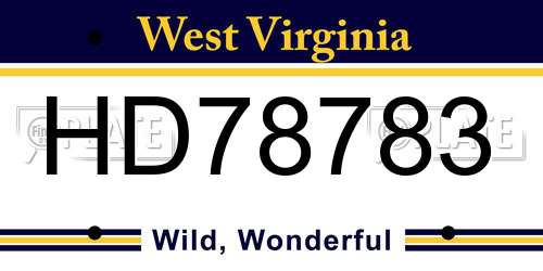 HD78783 West Virginia License Plate