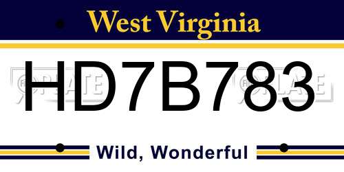 HD7B783 West Virginia License Plate