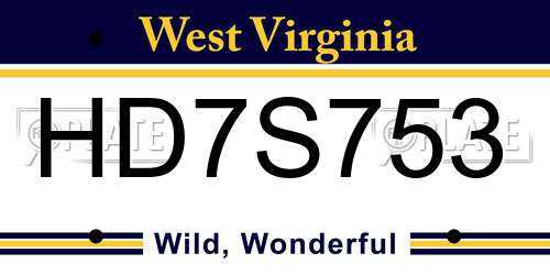 HD7S753 West Virginia License Plate
