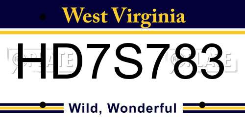HD7S783 West Virginia License Plate