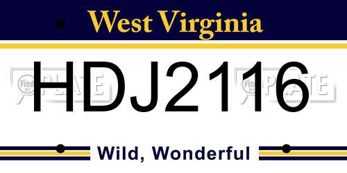HDJ2116 West Virginia License Plate