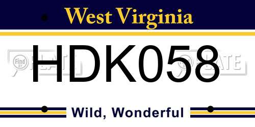 HDK058 West Virginia License Plate