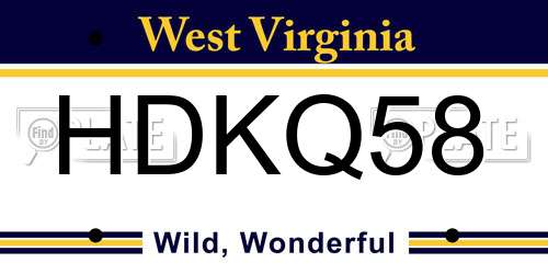 HDKQ58 West Virginia License Plate