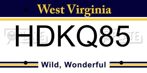 HDKQ85 West Virginia License Plate