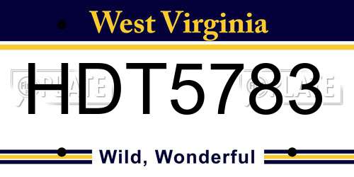 HDT5783 West Virginia License Plate