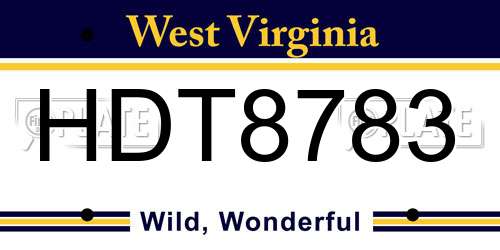 HDT8783 West Virginia License Plate