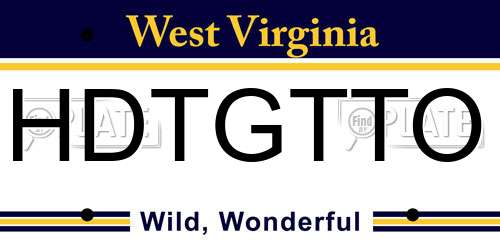 HDTGTTO West Virginia License Plate