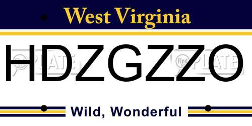 HDZGZZO West Virginia License Plate