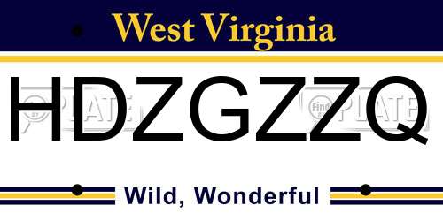 HDZGZZQ West Virginia License Plate