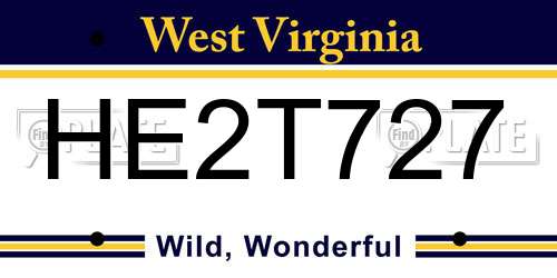HE2T727 West Virginia License Plate