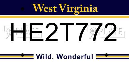 HE2T772 West Virginia License Plate