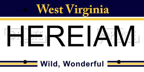 HEREIAM West Virginia License Plate