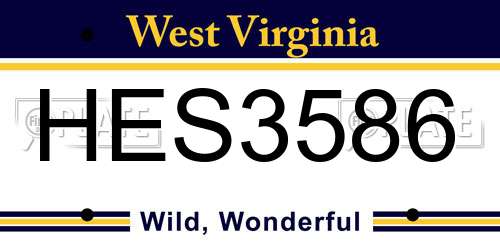 HES3586 West Virginia License Plate