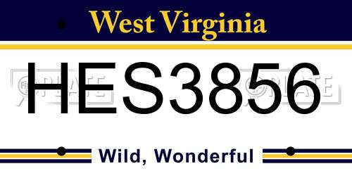 HES3856 West Virginia License Plate