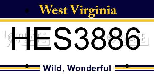 HES3886 West Virginia License Plate