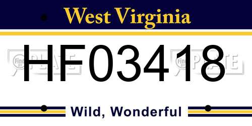 HF03418 West Virginia License Plate