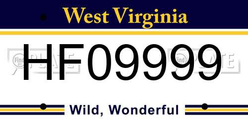 HF09999 West Virginia License Plate