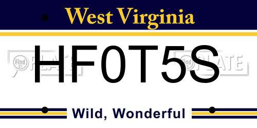 HF0T5S West Virginia License Plate