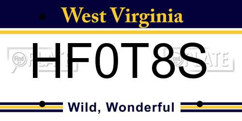 HF0T8S West Virginia License Plate