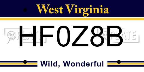 HF0Z8B West Virginia License Plate