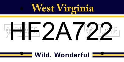 HF2A722 West Virginia License Plate
