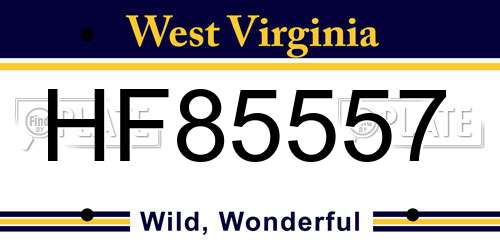 HF85557 West Virginia License Plate