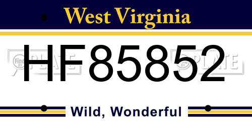 HF85852 West Virginia License Plate