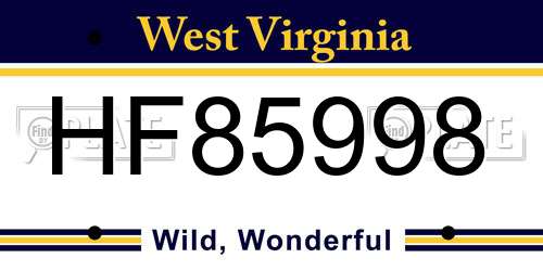 HF85998 West Virginia License Plate