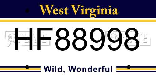 HF88998 West Virginia License Plate