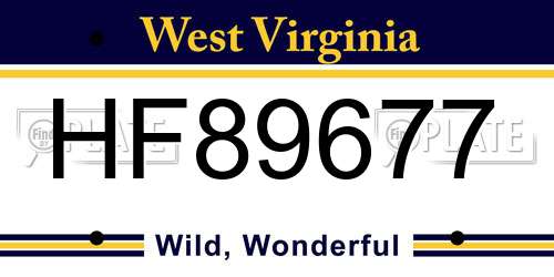 HF89677 West Virginia License Plate