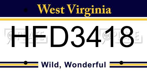 HFD3418 West Virginia License Plate