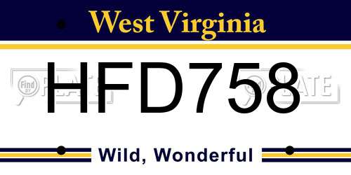 HFD758 West Virginia License Plate