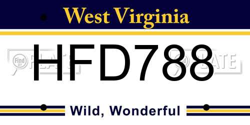 HFD788 West Virginia License Plate