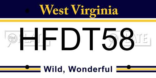 HFDT58 West Virginia License Plate