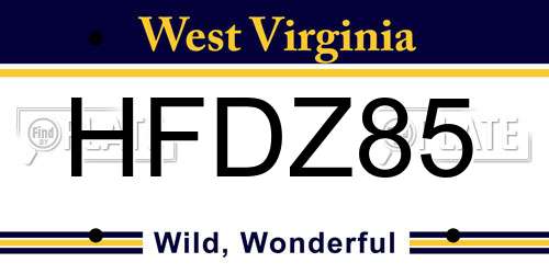 HFDZ85 West Virginia License Plate