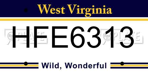 HFE6313 West Virginia License Plate