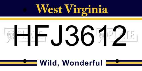 HFJ3612 West Virginia License Plate