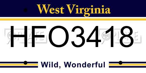 HFO3418 West Virginia License Plate