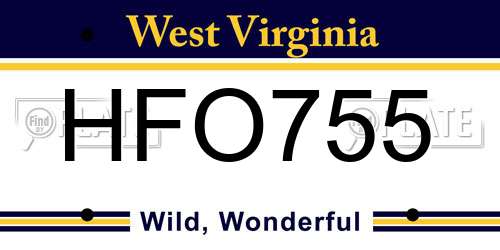 HFO755 West Virginia License Plate