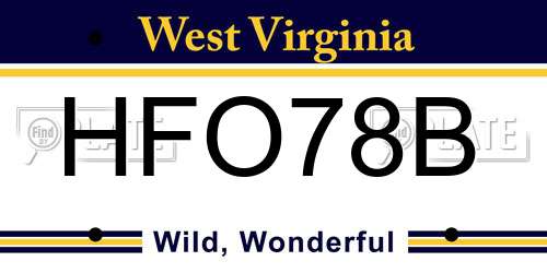 HFO78B West Virginia License Plate