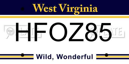 HFOZ85 West Virginia License Plate