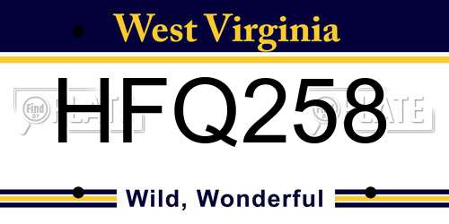 HFQ258 West Virginia License Plate