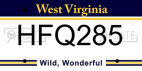 HFQ285 West Virginia License Plate