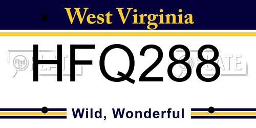 HFQ288 West Virginia License Plate