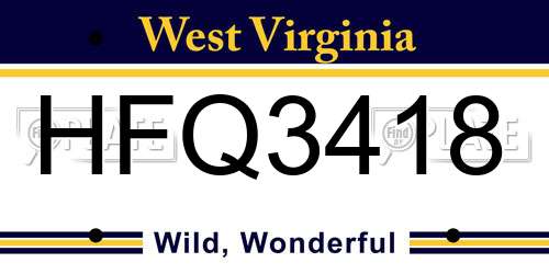 HFQ3418 West Virginia License Plate